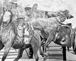 drawing of rodeo horses and riders